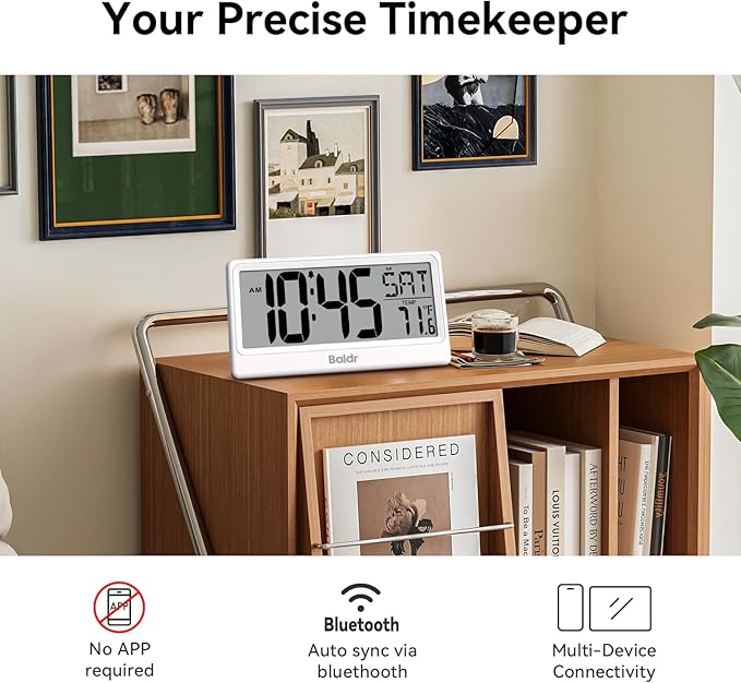 Baldr Digital Clock with Bluetooth Auto Time Sync, No App Required, Large - Image 2