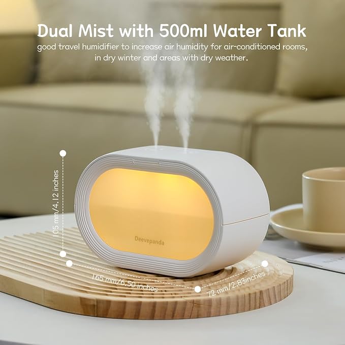 Small Dual Cool Mist Humidifiers for bedroom,500ml Mini Plant Humidifier indoor, Rechargeable Battery Powered Portable Desk Baby Humidifiers for Kids Room Home Baby Nursery, Office - Image 2