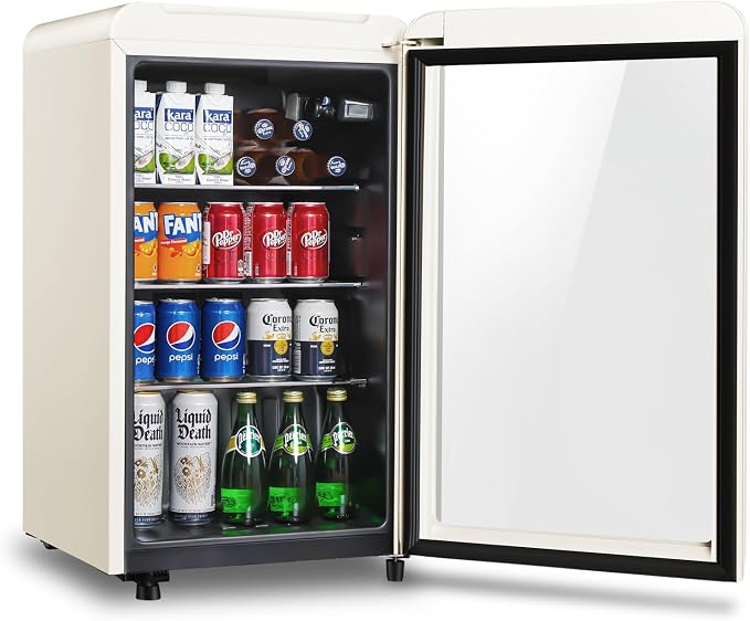 Retro Beverage Refrigerator Cooler, 3.2 Cu.ft Mini Fridge with Glass Door for Soda Beer Wine, Beverage Cooler Prefect for Home, Bar by HAILANG