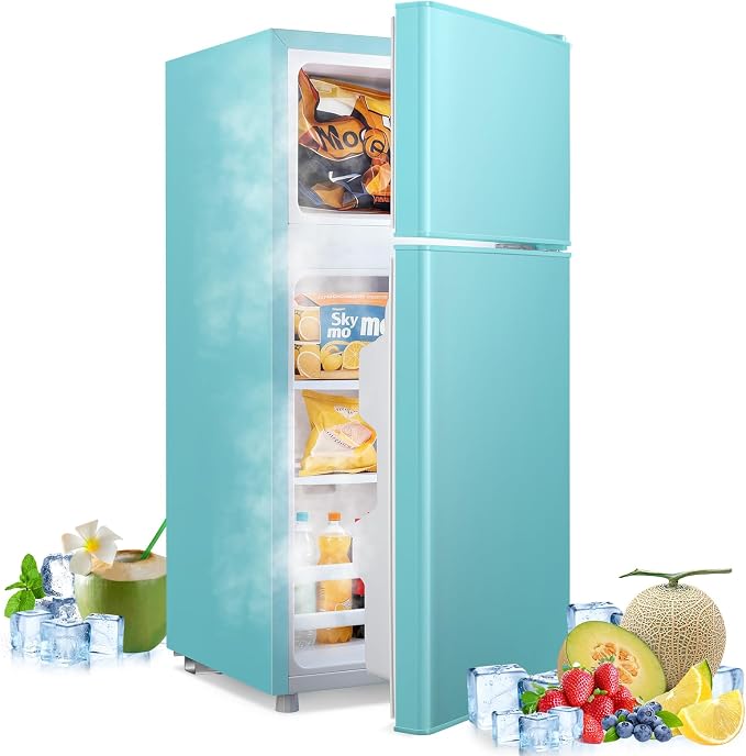 2.4 Cu.ft Mini Fridge Small Refrigerator Dual Door Plastic Shelves Apartment Size Fridge for Personal Seven Temp Gear Blue by TACOOL