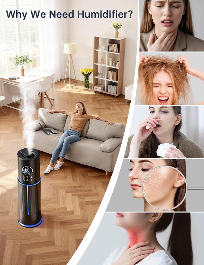10L/2.64 Gal Humidifier for Large Room 600ft² 60H Runtime 24H Timer Auto Mode APP & Remote Control Top Fill Diffuser Aromatherapy 7 Color Lights Cool Mist Humidifier for Bedroom Home Office Plant - Image 8