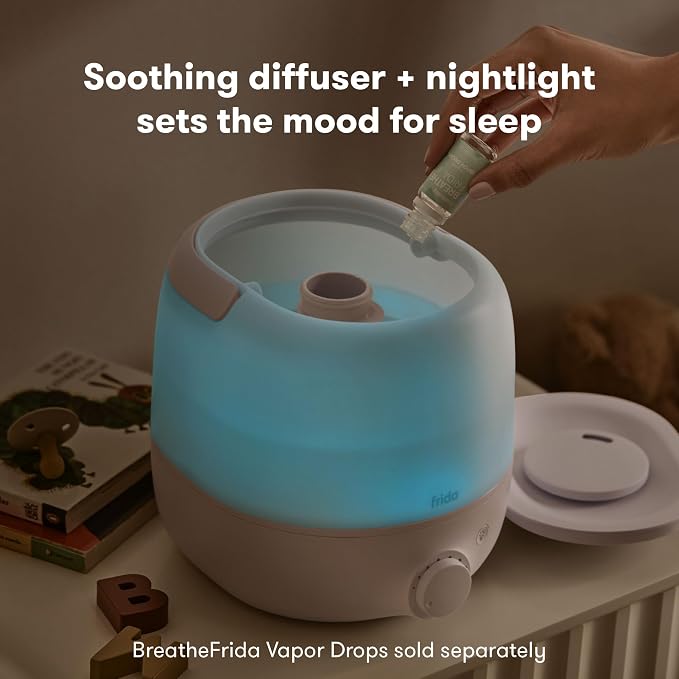 Frida Baby 3-in-1 Cool Mist Humidifier for Large Rooms, Top Fill Humidifier for Bedroom, Allergy Relief, 60 Hour Runtime + Nightlight, Auto Shut-Off, Quiet, Carry Handle, Essential Oil Diffuser - Image 6
