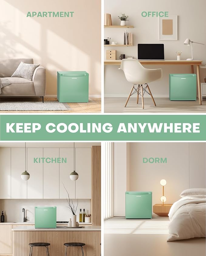 Upstreman 1.7 Cu.ft Mini Fridge with Freezer, Mint Green-FR17 | Dorm Essentials, Adjustable Thermostat, Energy Saving, Low Noise, Compact Refrigerator for Dorm, Office, Bedroom - Image 7