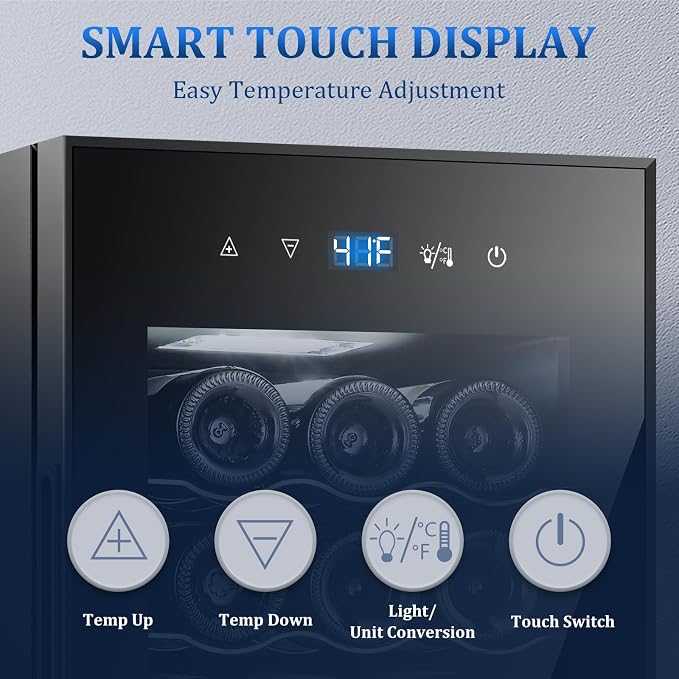18 Bottle Compressor Wine Cooler Refrigerator with Lock, Freestanding Wine Fridge, 41°F-64°F Digital Temperature Control, Large Wine Cellar for Red, White, Champagne, and Sparkling Wine – Black - Image 2