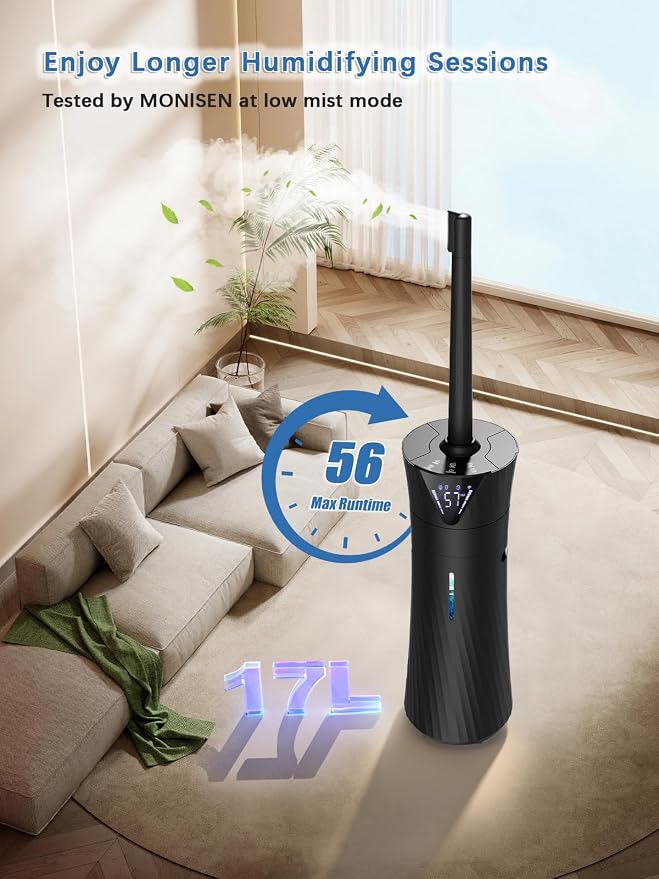 17L/4.5Gal Humidifier Large Room, Smart Quiet Ultrasonic Cool Mist Humidifiers for Bedroom, Covers 2000ft², 56H Runtime, 24H Timer, 3 Mist Modes Humidifiers for Home, Office, Plants, Black - Image 3
