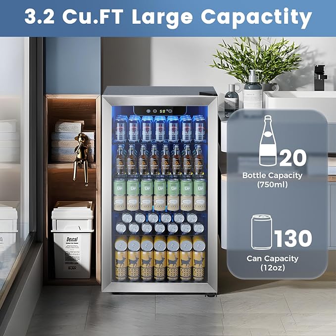 Electactic Mini Fridge 130 Can Beverage Refrigerator Cooler, 3.2 Cu.Ft Drink Fridge forSoda Wine Beer, Digital Temperature Control Cooler for Home, Dorm, Bar - Image 2
