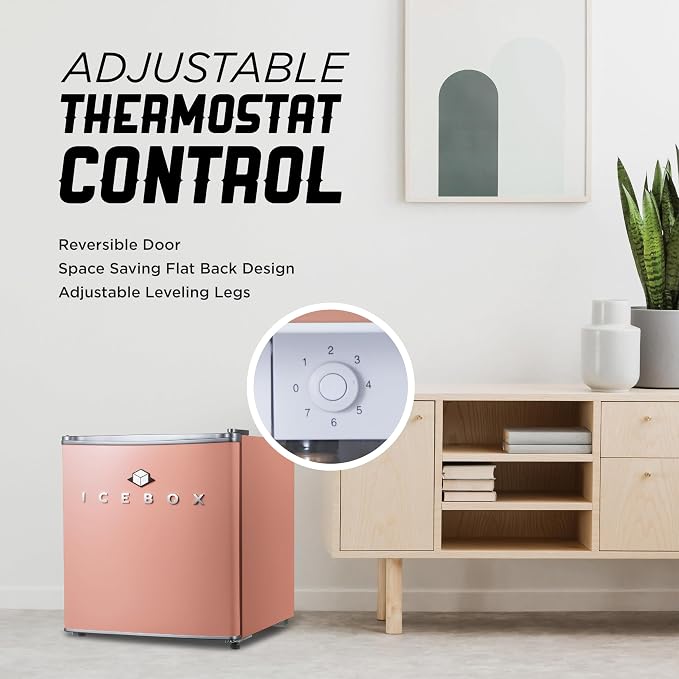ICEBOX 1.7 Cu. Ft. Compact Refrigerator, ENERGY STAR Certified Small Refrigerator, Single Door Mini Fridge with Chiller Compartment, R600a Refrigerant, IBCR17BLS, Blush Red - Image 4