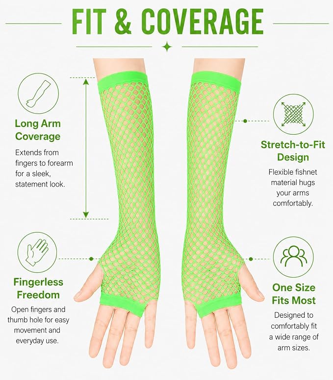 Seeksmile Women's Girls 80's Theme Party Emo Fingerless Arm Fishnet Gloves - Image 3