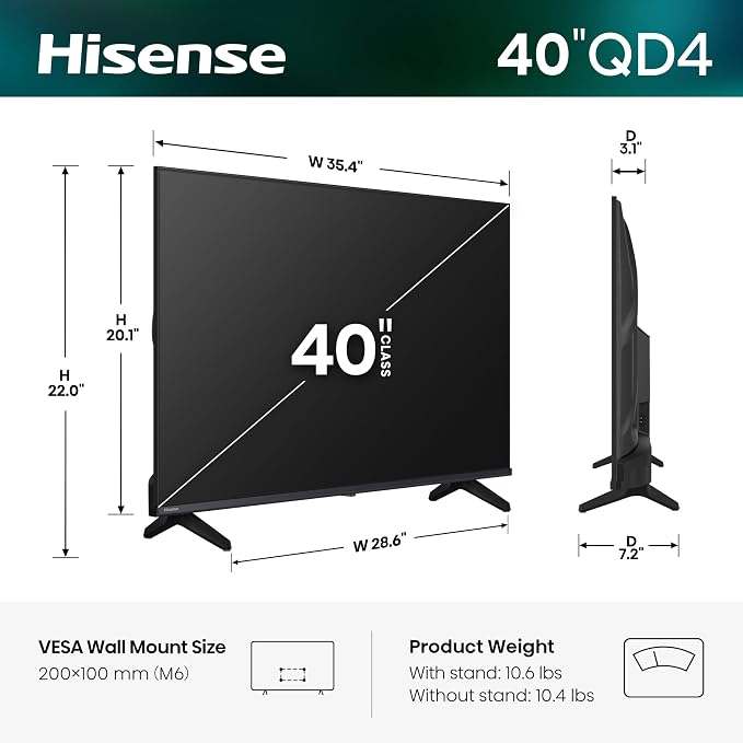 Hisense 40-Inch Class QD4 Series Hi-QLED FHD Smart VIDAA TV (40QD4SV, 2026 New) – Hi-QLED Color, DTS Virtual:X Sound, VIDAA Smart OS, Works with Alexa, AirPlay & HomeKit - Image 3