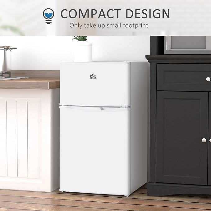HOMCOM 3.2 Cu.Ft Mini Fridge with Freezer Double Reversible Door White | Compact Refrigerator, Adjustable Thermostat, Shelf, for Bedroom Dorm Home Office, Energy Efficient - Image 6