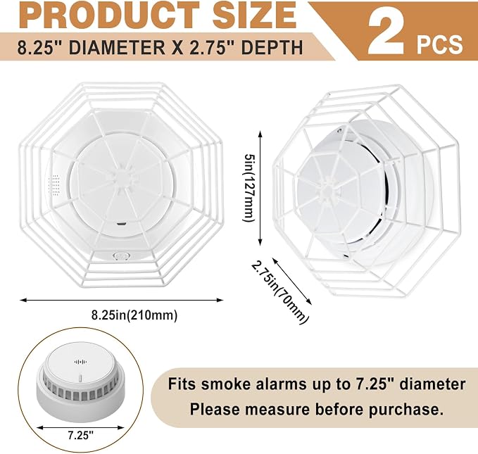 Blulu 2 Pcs Octagonal Smoke Detector Cover Stopper, Smoke Alarm Cage, 8.25 Inch - Image 3