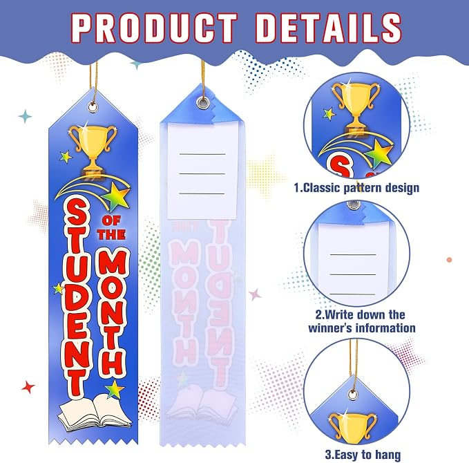 Wavwavw 100 Pcs Student of the Month Award Ribbons Bulk 8" x 2" Prizes Ribbons - Image 3