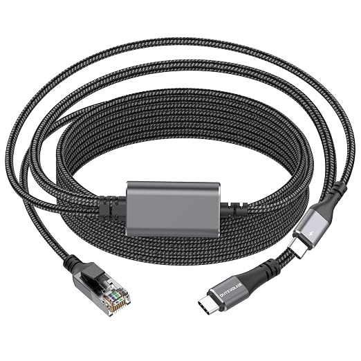 USB C to Ethernet Cable with Charging 10 Feet, USB-C Male 100W PD & Gigabit LAN by DUTEVOLNS