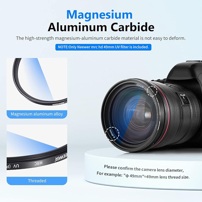 NEEWER 49mm MRC UV Protection Filter 30 Layer Multi Resistant Nano Coatings/HD - Image 4