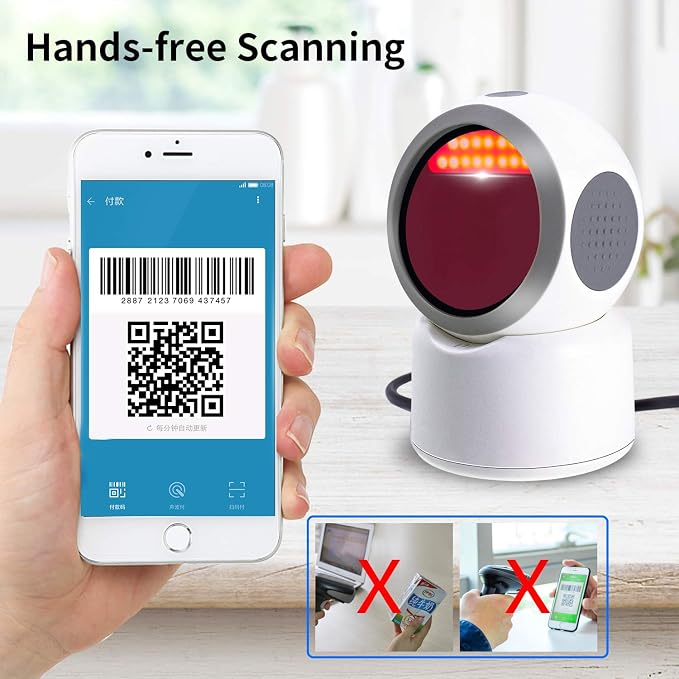 2D QR Barcode Scanner, Symcode Omnidirectional Hands-Free USB Automatic Barcode - Image 3