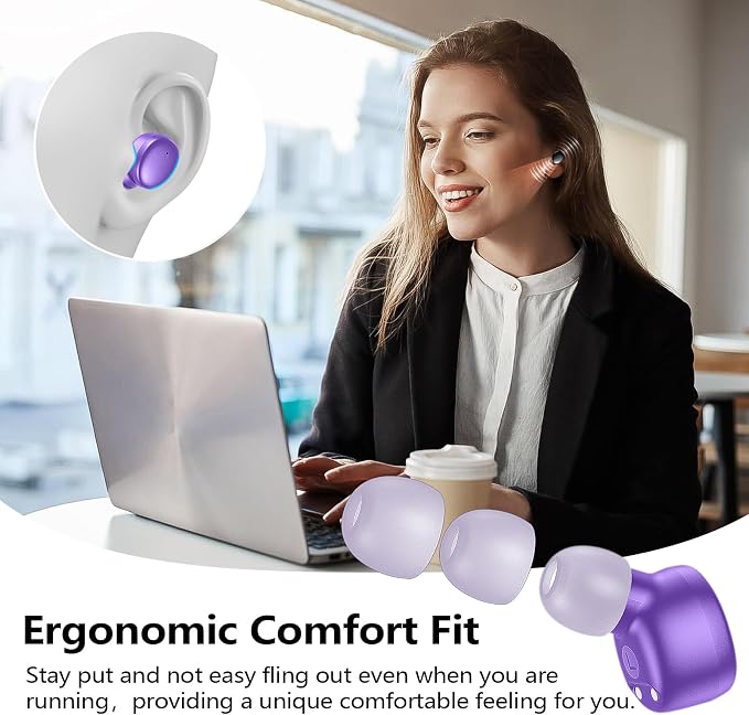 kurdene Wireless Earbuds Bluetooth 5.3 Light Weight in Ear Headphones | Premium Sound Bass Ear buds with Charging Case,Touch Control,Built in Mics Headset,Clear Calls for Sports Workout Purple - Image 3