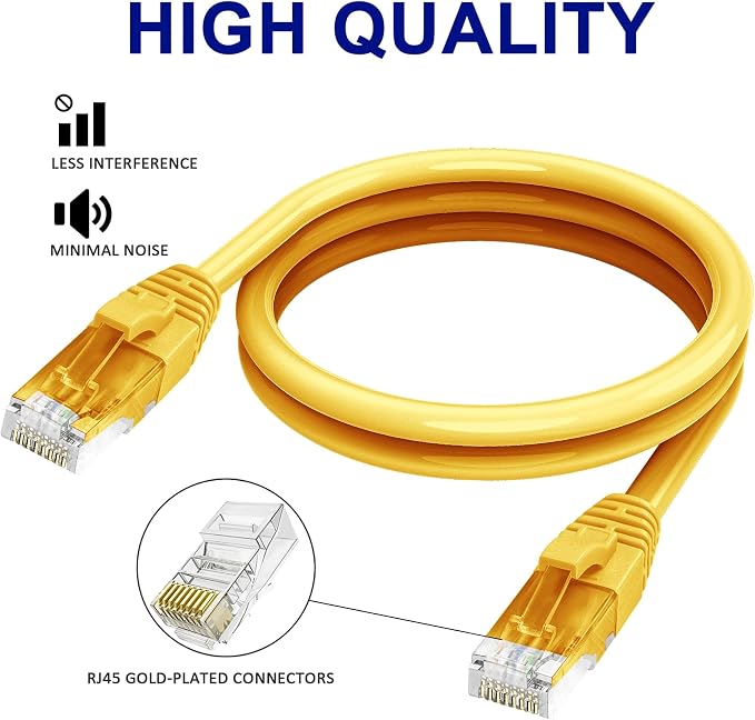 Adoreen Cat 6 Ethernet Cable 30 Ft-Yellow, Outdoor & Indoor Snagless Long Round - Image 3