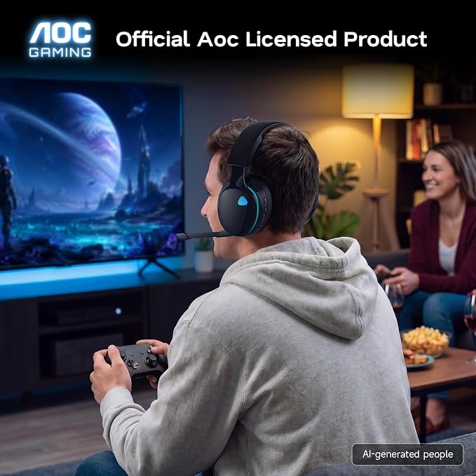 AOC 2.4GHz Wireless Gaming Headset for PS5, PS4, PC, Switch, 45Hr, Black | Bluetooth 6.0 Gaming Headphones with Noise Canceling Mic, 7.1 Virtual Surround, Great for Fortnite & Call of Duty/FPS Gamers - Image 7