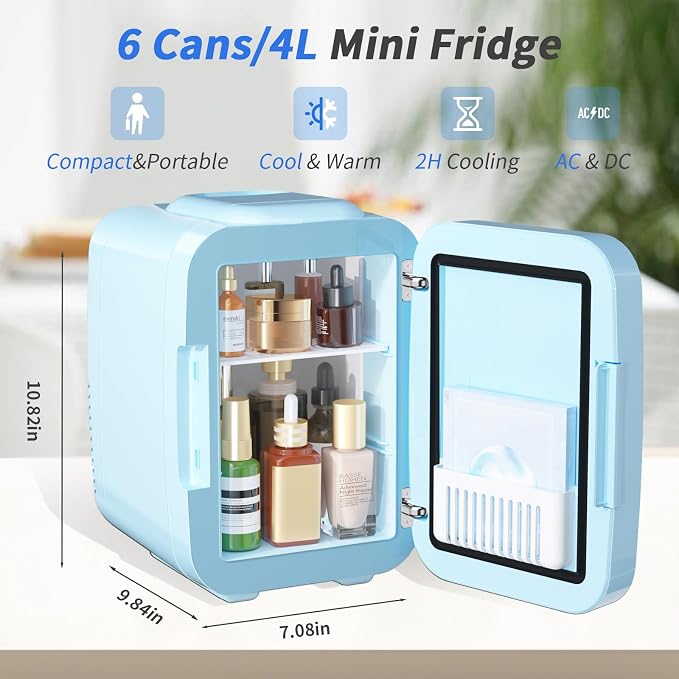 OSTBA Skincare Fridge Mini Fridge for Bedroom with Dimmable LED Mirror, 4Liter/6 Cans Cooler and Warmer for Makeup, Cosmetic, Beauty, Portable Refrigerator for Bedroom, Vanity, Office and Car - Image 6