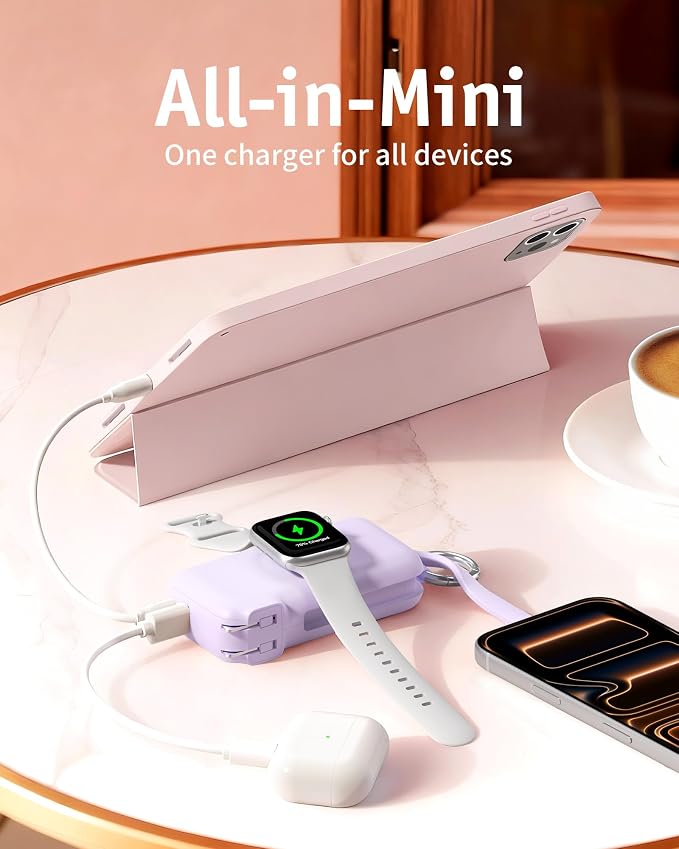 RORRY Flow Portable Charger, 10000mAh 40W Fast Charging Power Bank with Built-in USB C Cable and Foldable Wall Plug, Battery Pack Travel Essentials for iPhone 17/16/15, Apple Watch, iPad, MacBook - Image 2