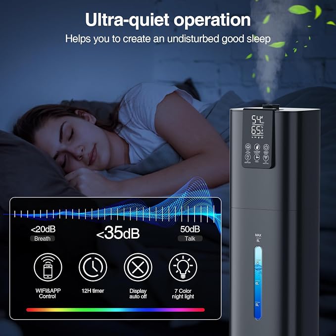 Smart Humidifiers Large Room Bedroom Home, 2.11Gal(8L) Quiet Top Fill Cool Mist Humidifier, Smart App & Remote Control, 3 Speed Humidifier with 360° Nozzle, Humidity Setting for Baby Office - Image 7