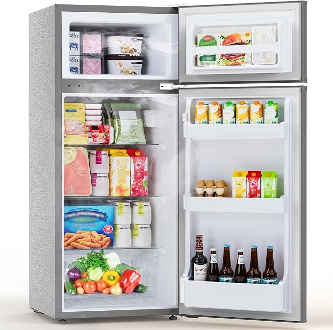 Electactic 4.5 Cu.Ft Mini Fridge with Freezer, 2-Door Compact Refrigerator With 2 Removable Shelves, 3 Level Adjustable Thermostat, Quiet Efficient for Kitchen, Office, Dorm, Apartment-Premium Grey by Electactic