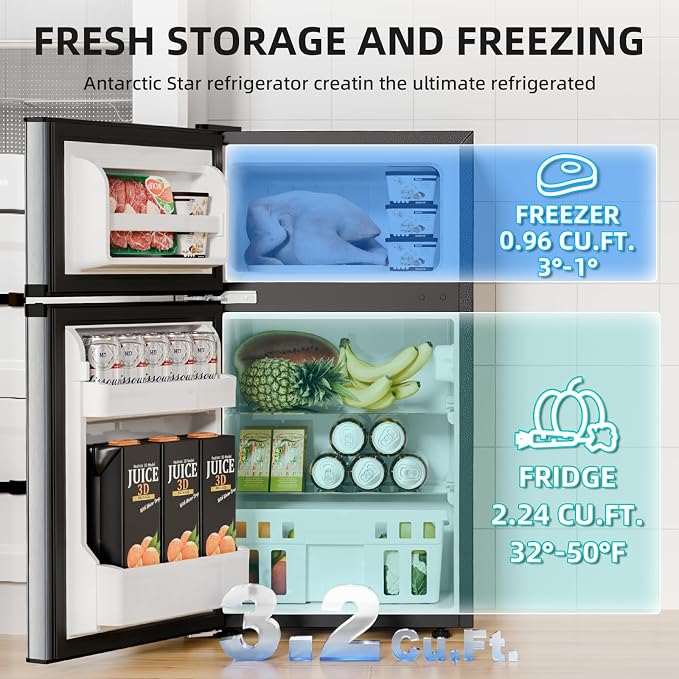 Antarctic Star 3.1 Cu.Ft.Compact Refrigerator,Mini Fridge with Freezer,2-Door with Adjustable Removable Shelves For kitchen/Apartment/Dorm/Office,SILVER - Image 5