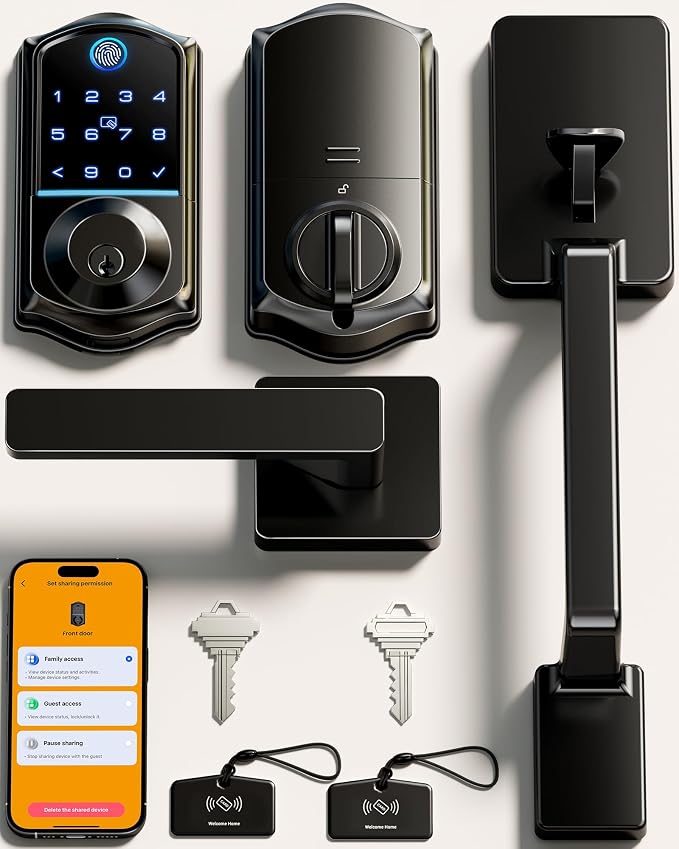 Veise VE017-D Smart Fingerprint Front Door Lock Set, App Control, 8-in-1 by Veise