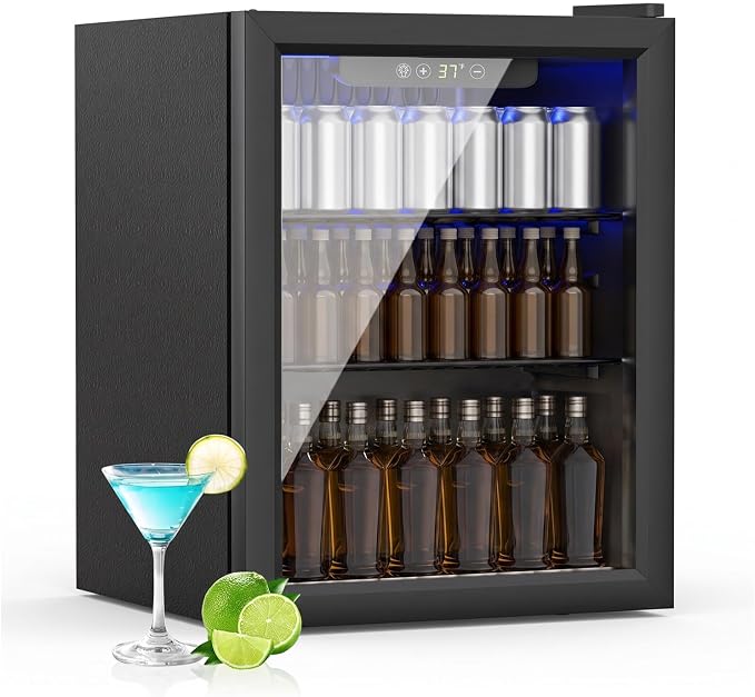 70 Can Mini Fridge, 1.7 Cu.Ft Beverage Refrigerator Glass Door | Compact Drink Fridge with Reversible Door for Soda Wine Beer, Quiet Small Cooler for Home Office Bar, Black (37-61 ℉) by Unknown