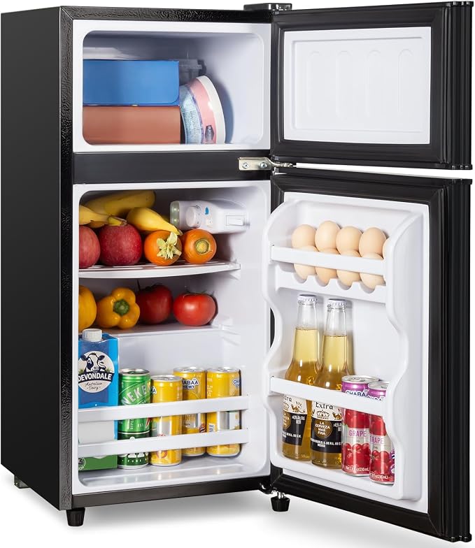 3.2 Cu.Ft Mini Fridge with Freezer, 7-Level Cooling Small Refrigerator | Energy Efficient Low Noise Double Door Compact Fridge for Dorm, Bedroom, Office - Black by CucinaMagica