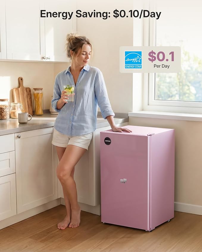 Upstreman 3.2 Cu.Ft All-Refrigerator Mini Fridge, Pink-CR32 | Petal Pink Finish, 7-Level Thermostat, ENERGY STAR Certified, Reversible Door, Small Fridge for Office, Bedroom or Dorm - Image 3