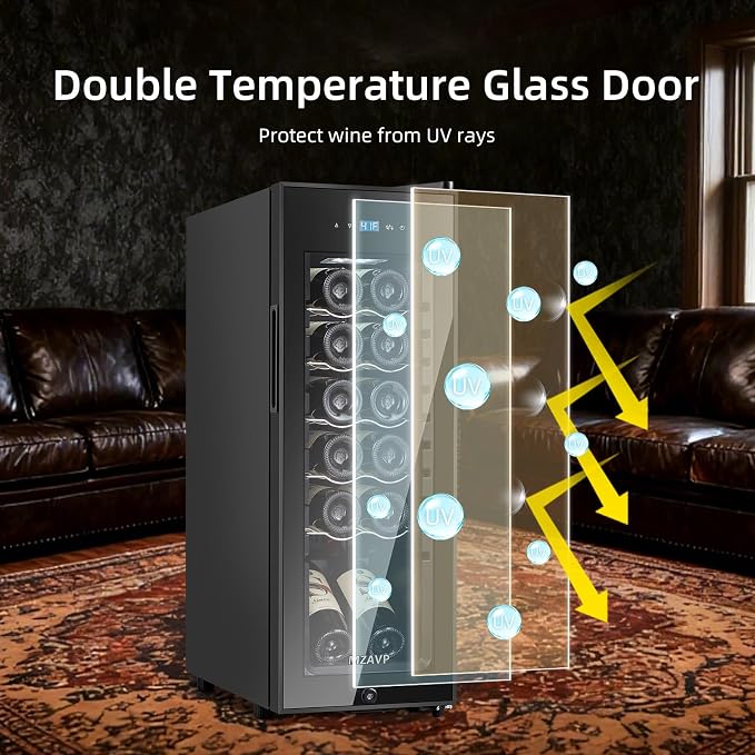 Mini Wine Fridge, 12 Bottle Compressor Wine Cooler Refrigerator, Freestanding Wine Cellar For Red&White Wine, Digital Temperature Control, Removable Shelves, Glass Door - Image 6