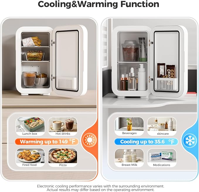 OSTBA Mini Fridge for Skincare, 6 Liter/8 Can 110V AC/ 12V DC Portable Thermoelectric Cooler Refrigerators for Bedroom, Skincare, Beverage, Office, Dorm Room and Car, White - Image 2