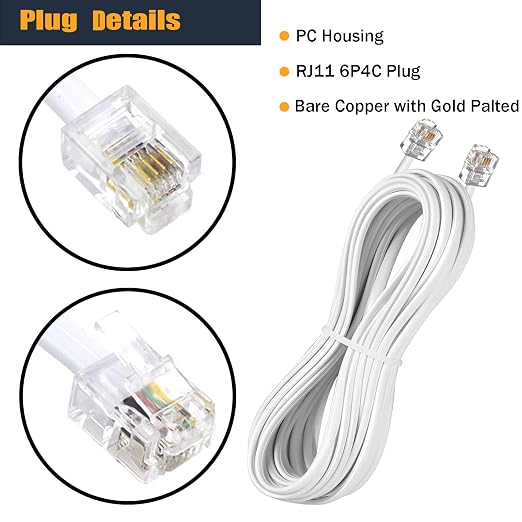 25FT Telephone Extension Cord Cable, Landline Phone Line Wire - Image 2
