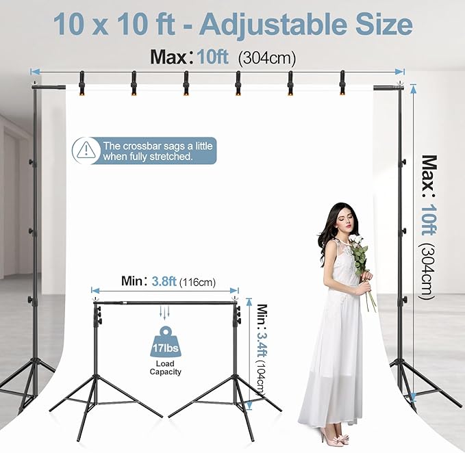 EMART 10x10FT Backdrop Stand, Photo Studio Back Drop Adjustable Stand - Image 3