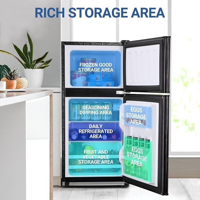 Mini Fridge with Freezer 4.0 Cu. Ft. Small Refrigerator with Freezer Black | 7-Level Adjustable Temperature, Compact Apartment Fridge Removable Shelves for Dorm, College, Office - Image 5