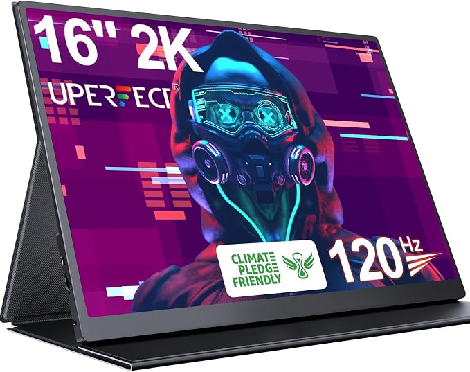 UPERFECT 2K 120Hz Portable Gaming Monitor, 16" 2560x1600 QHD 16:10 400 Nits Portable Monitor for Laptop w/VESA & Cover HDR Eye Care External Second Screen for PC Phone Game Console by UPERFECT
