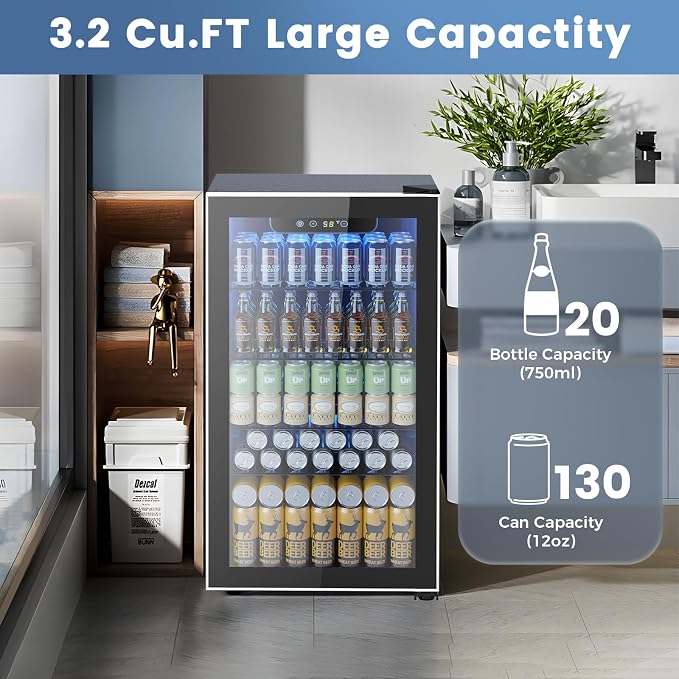 Electactic Mini Fridge 130 Can Beverage Refrigerator Cooler, 3.2 Cu.Ft Drink Fridge for Soda Wine Beer, Adjustable Temperature Control for Home Office, Black - Image 2