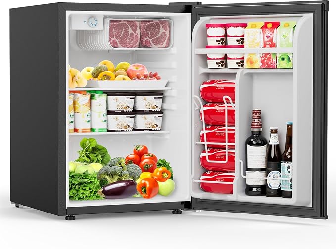 COWSAR 2.6 Cu.Ft Mini Fridge with Freezer, Quiet Reversible Door Compact Refrigerator, Small Refrigerator with 2 Removable Shelves, Adjustable Thermostat, for Office, Bedroom, Dorm, Black by COWSAR