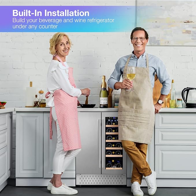 Wine and Beverage Refrigerator, 24 Inch Dual Zone Wine Beverage Cooler, Holds 20 Bottles and 88 Cans, Built-In and Freestanding, Seamless Glass Door, Under Counter Beer Wine Refrigerator - Image 2