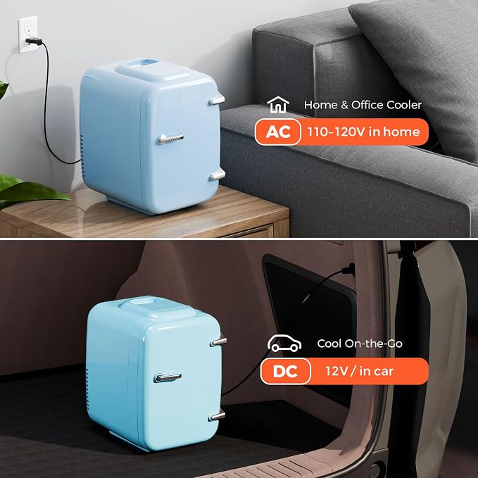 Mini Fridge for Bedroom - 4 Liter/6 Can Mini Makeup Fridge, 110V AC/ 12V DC Portable Thermoelectric Cooler&Warmer for Skincare, Drink, Cosmetic, Medicine, Small fridge for Bedroom, Office, Dorm, Car - Image 8