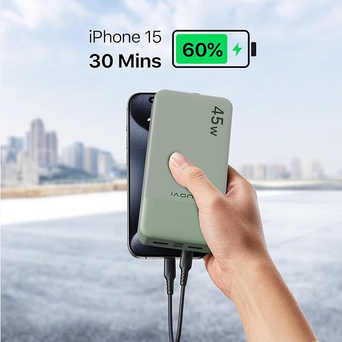 JUOVI J2621 Power Bank Portable Charger 20000mAh 45W, PD3.0 QC 4.0 Fast Charging Battery Pack with LED Display,2 USB-C,2 USB-A for iPhone 15 16, MacBook - Image 3