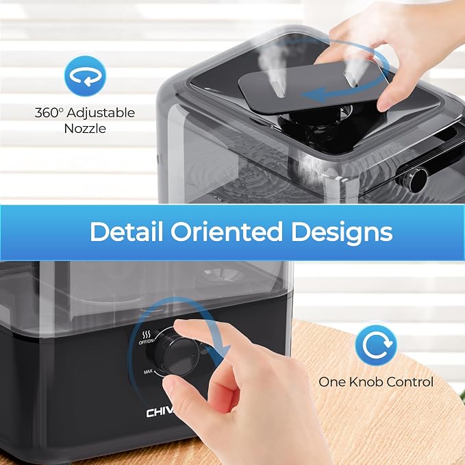 CHIVALZ Humidifiers for Bedroom, 6L Cool Mist Humidifiers for Baby Nursery, 26dB Quiet, 50H Runtime, Top Fill Humidifier for Large Room, Home, Plants, Nightlight, Oil Diffuser 1 Pack Black - Image 7