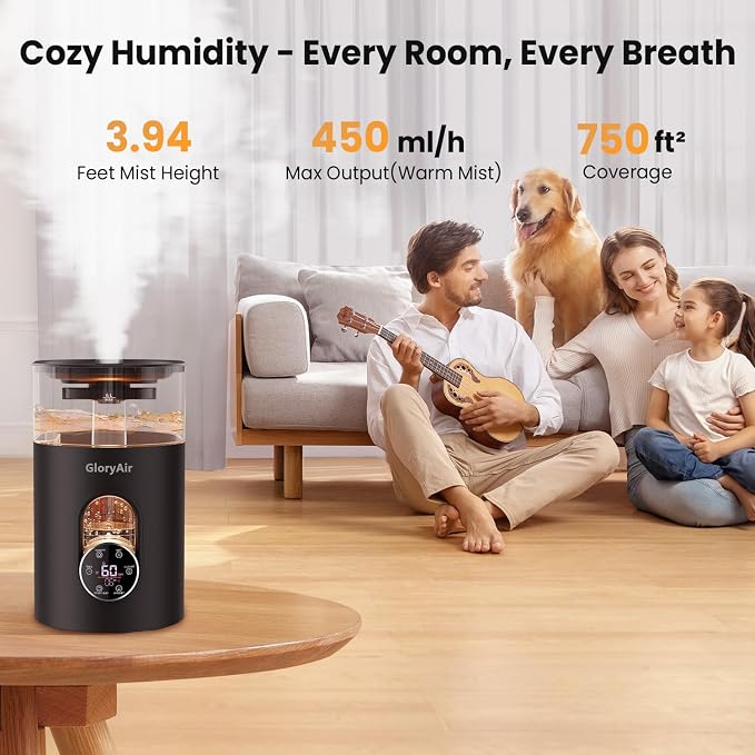 Warm & Cool Mist Humidifier - GloryAir Black 6L Quiet Top Fill Humidifiers for Bedroom Large Room with Smart Humidity Control, Remote Control, 7-Color Light, Humidistat, Oil Diffuser for Baby & Plants - Image 4