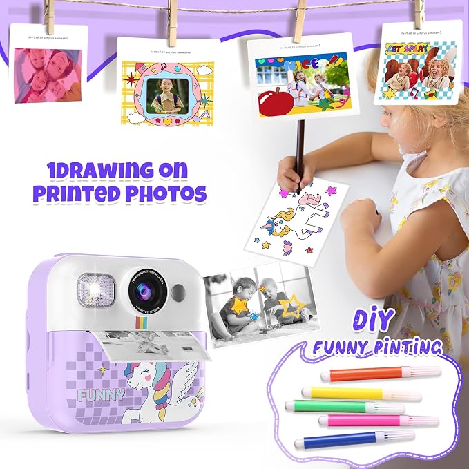Kids Instant Print Camera, 1080P Children Printable Cameras Christmas Birthday - Image 4