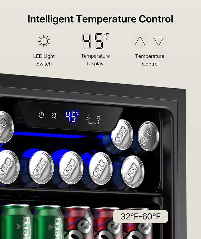 Upstreman 3.2 Cu.Ft Beverage Cooler, 126 Can Drink Fridge with Glass Door | Mini Beverage Fridge for Soda Wine Beer, Adjustable Temperature Control, Beverage Refrigerator for Home, Bar, Office - Image 5