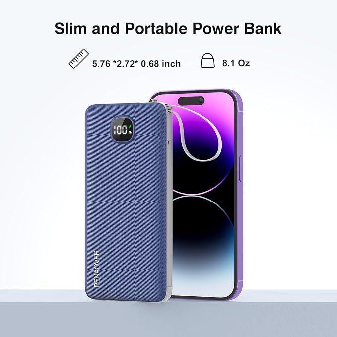 penaover Portable Charger with Built-in Cables&AC Wall Plug,Slim 10000mAh 22.5W Fast Charging Power Bank,5 Output 2 Input USB-C External Battery Pack Compatible with iPhones,Samsung,Android, etc - Image 7