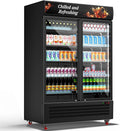 Commercial 2 Glass Door Display Beverage Refrigerator 1370 Can Black | Fast cool, self-closing door, ad board, LED light, for store/office by TYLZA