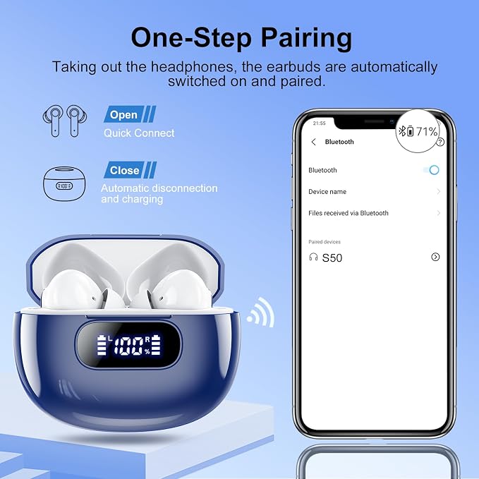 Wekily Wireless Earbuds, Bluetooth 5.3 Headphones LED Power Display, 2025 New Wireless Earphones, 4 ENC Noise Cancelling Mic, HiFi Stereo, 48H Playtime Mini Case IP7 Waterproof for iOS Android - Image 6