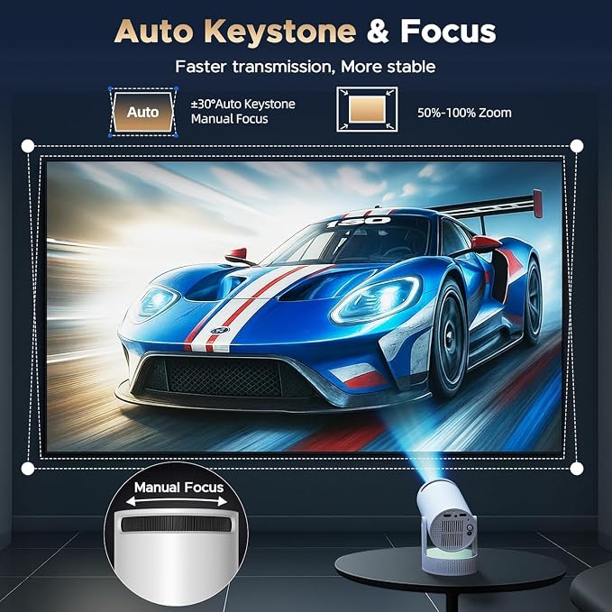 Mini Projector, Projector with Wifi and Bluetooth Built-in Battery 4K Portable Projector for Outdoor Bedroom, Smart Projectors 1080P Compatible with iphone/TV Stick/HDMI/Laptop - Image 7